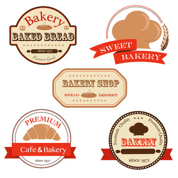 Collection of bakery logo badges and labels