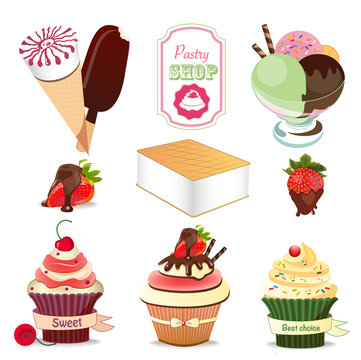 Set of vintage and modern ice cream shop logo badges and labels