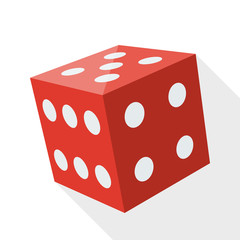 Dice icon with long shadow on white background