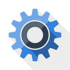 Gear or settings icon with long shadow on white background