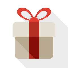 Gift box flat icon with long shadow on white background