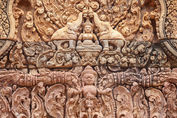 Fototapeta na wymiar Carving of Banteay Srey temple, Cambodia