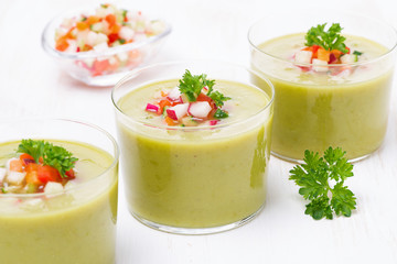 green soup with fresh vegetables and parsley, horizontal