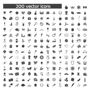 big vector set of 200 object icons