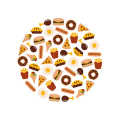 food flat icons in circle
