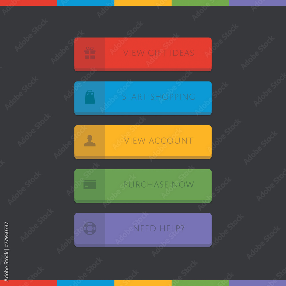 Wall mural 3d button set in five colours.