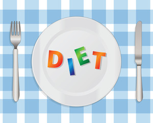 Diet Cocept with a Plate, Knife and Fork