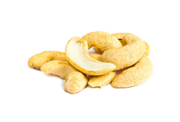 Cashew nuts isolated in white background