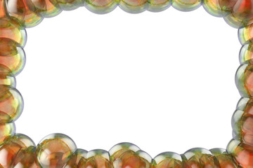 Frame of colorful soap bubbles on a white background