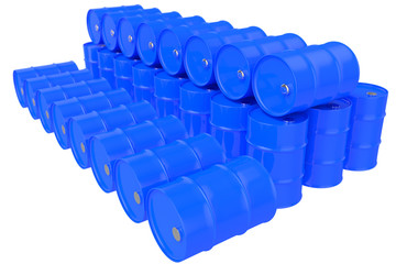 Fototapeta premium Blue oil Barrels on white background