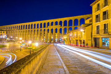 Segovia, Spain old town view at the ancient Roman aqueduct.