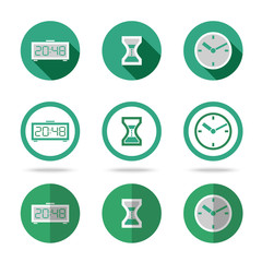 Flat time icons set. Different kinds of flat style. Vector