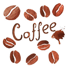 Watercolor vector coffee beans