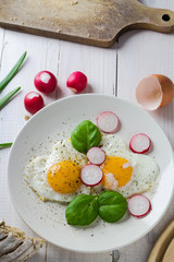 Fried eggs shape hearts Valentines dish