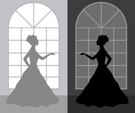silhouette young woman princess in a ball dress