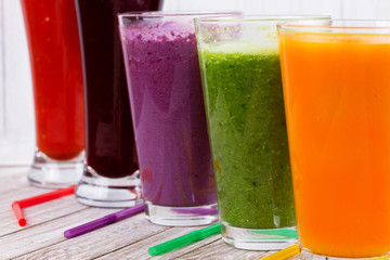 Fresh fruit and vegetable juice. Smoothie. Studio photography.
