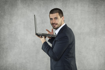 smiling businessman checks the mail