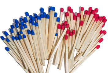 matches with red and blue sulfur