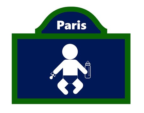 B&eacute;b&eacute; sur une plaque de rue &agrave; Paris