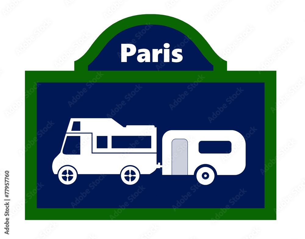 Poster Camping-car sur une plaque de rue à Paris