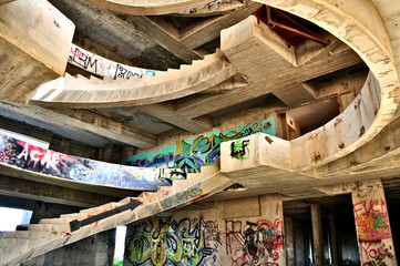 Abandoned building covered with graffiti near Jerusalem.