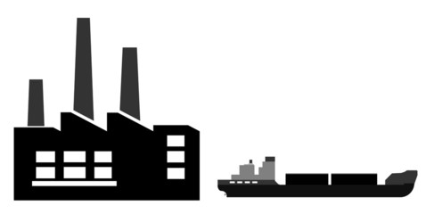 Obraz premium Usine et un bateau cargo