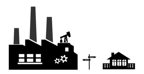 Obraz premium Usine et maison, travail et vie privée