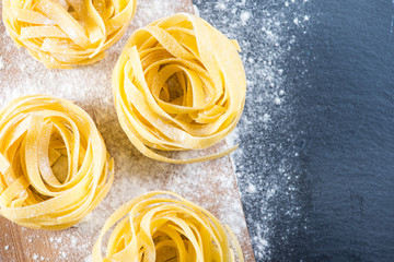 Preparation of italian tagliatelle pasta from above