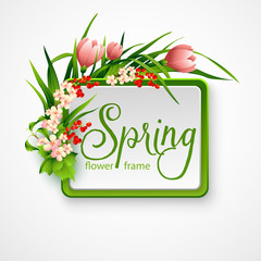 Spring frame with flowers. Vector illustration