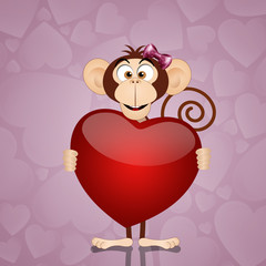 Obraz premium Funny monkey with heart