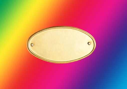 Ovales Schild / Goldschild / Regenbogen Hintergrund