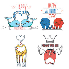 Hand drawn animals in love.Valentine's day card.