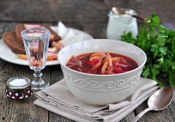 Dinner, Ukrainian soup from vegetables Borsch
