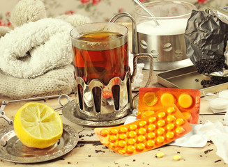 hot tea and medicines in the winter time