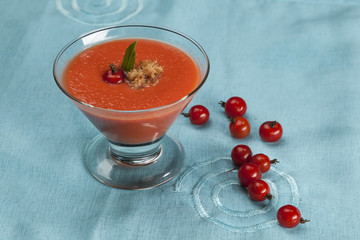 Andalusian gazpacho, a cold Spanish tomato-based raw vegetable s