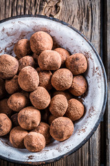 Sweet chocolate balls in a bowl