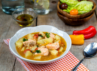 Marmitako tuna pot fish salmon stew with potatoes