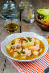 Marmitako tuna pot fish salmon stew with potatoes