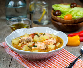 Marmitako tuna pot fish salmon stew with potatoes