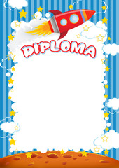 Diploma for children with balloons and racket - obrazy, fototapety, plakaty