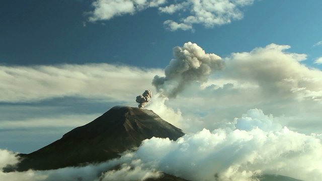 Tungurahua Volcano erupting, Ecuador, Time-lapse