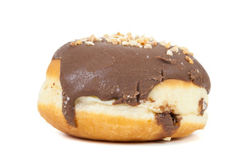 Chocolate donut on white background