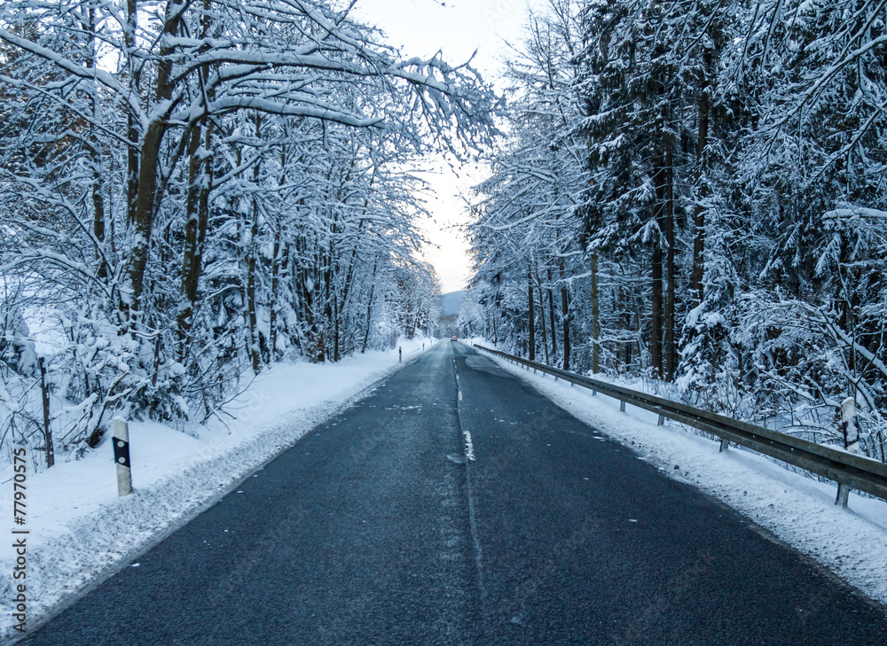 Wall mural curvy winter street