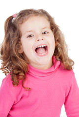 Little girl in pink laughing out loud