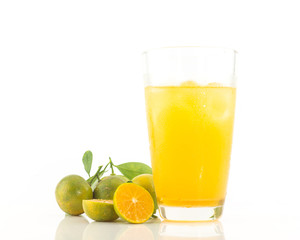 Glass of orange juice on white background