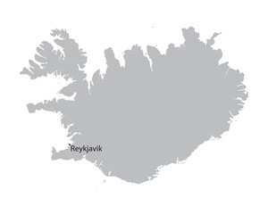 grey map of Iceland with indication of Reykjavik - obrazy, fototapety, plakaty
