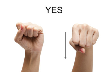 Woman hand up sign YES american sign language ASL