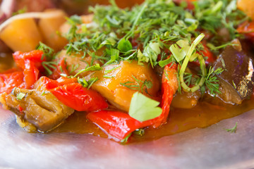 pieces of meat on plate closeup