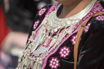 traditional clothes and silver jewelery of Muser hill tribe. - 77972307