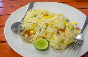 Fired rice with Ham on the table 